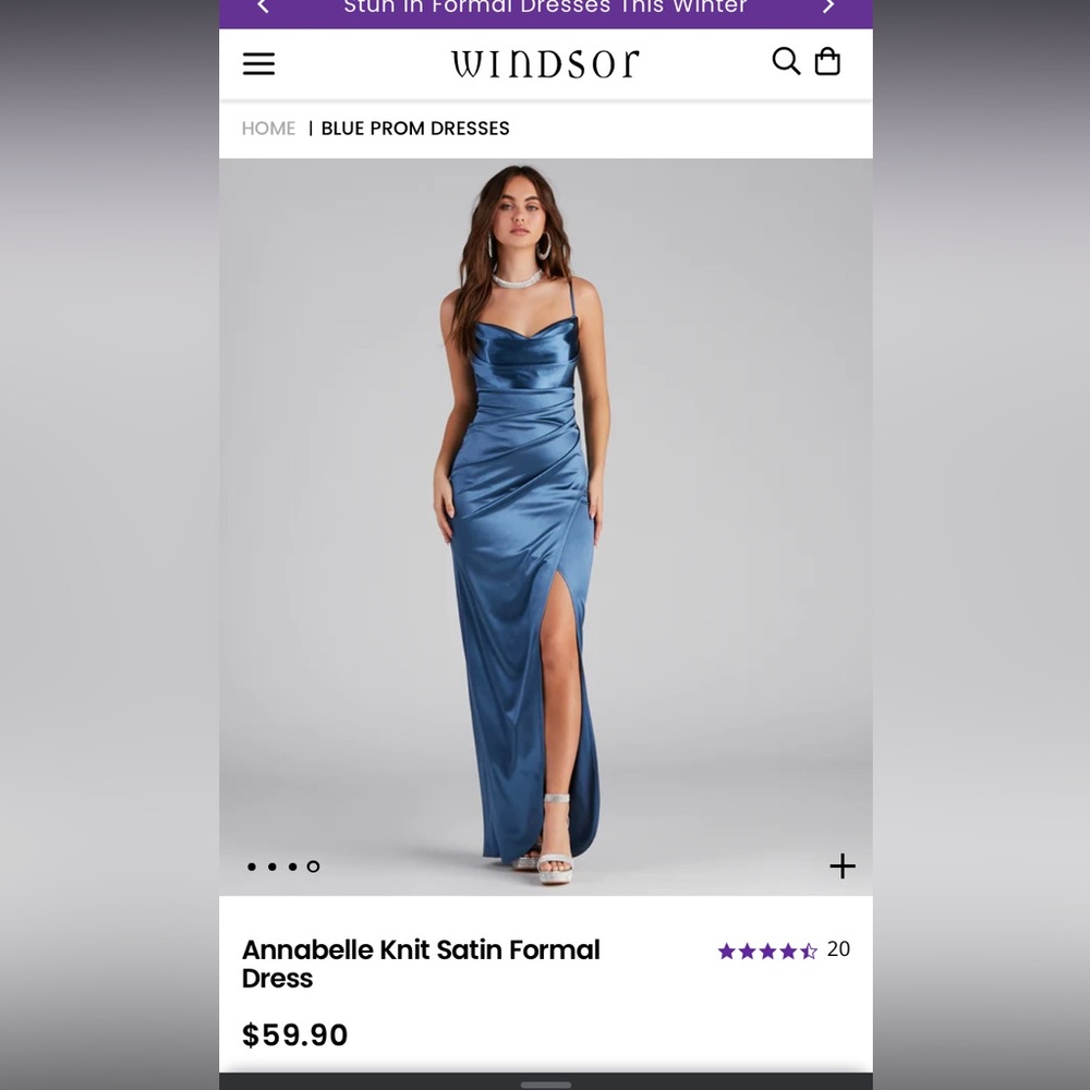 Windsor blue satin cowl neck prom dress